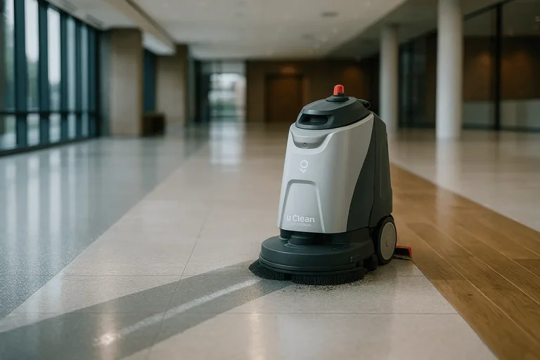 uClean Scrub O Pro med 3-i-1 Smart-Scrub funksjon som skrubber, feier og mopper gulv