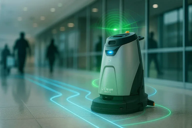 uClean Scrub O Pro med 3-i-1 Smart-Scrub funksjon som skrubber, feier og mopper gulv