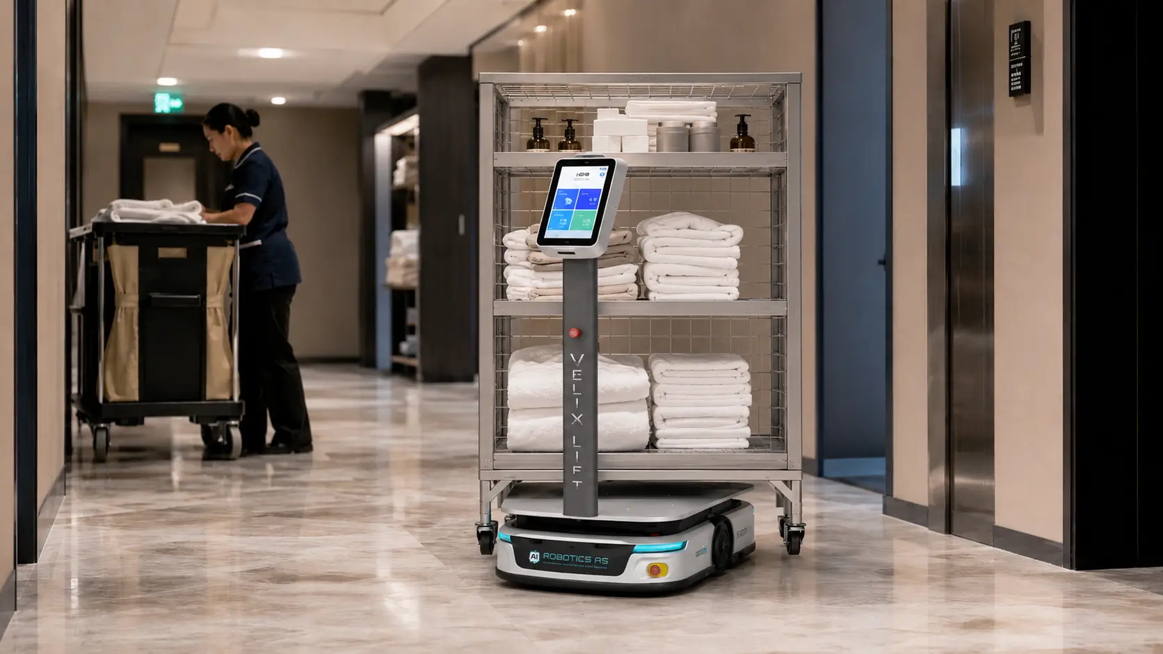 Velix Lift transportrobot for hotell, vaskeri og servicebygg i Norge