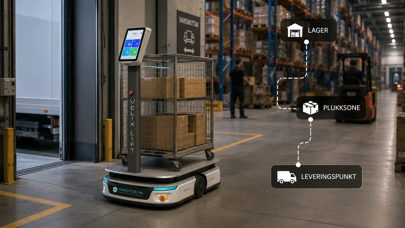 Velix Lift transportrobot for lager og varemottak i Norge