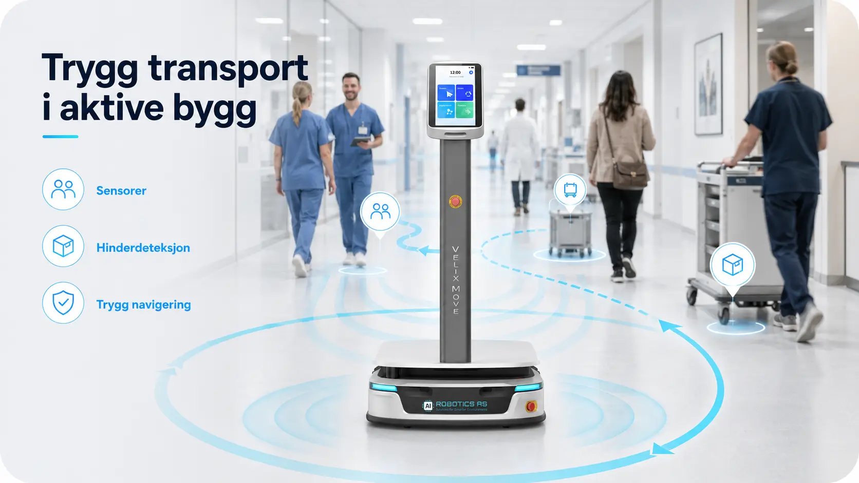 Velix Move transportrobot for trygg transport i aktive bygg