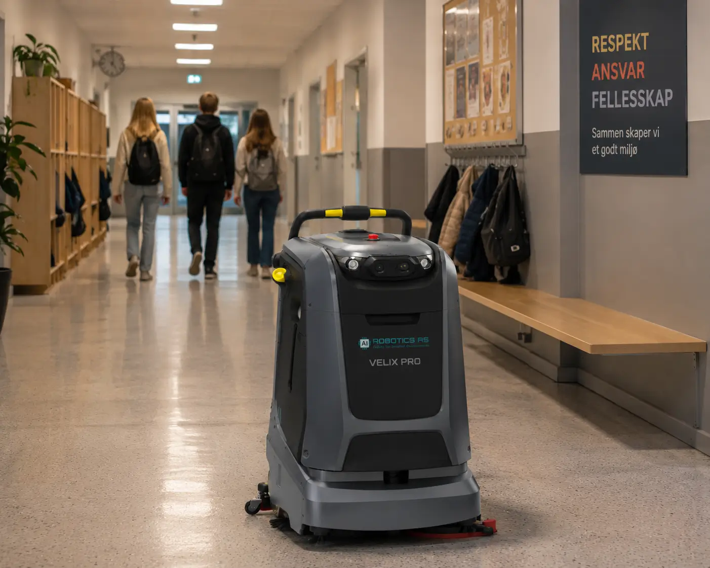 Velix Pro vaskerobot for skoler, korridorer og publikumsbygg